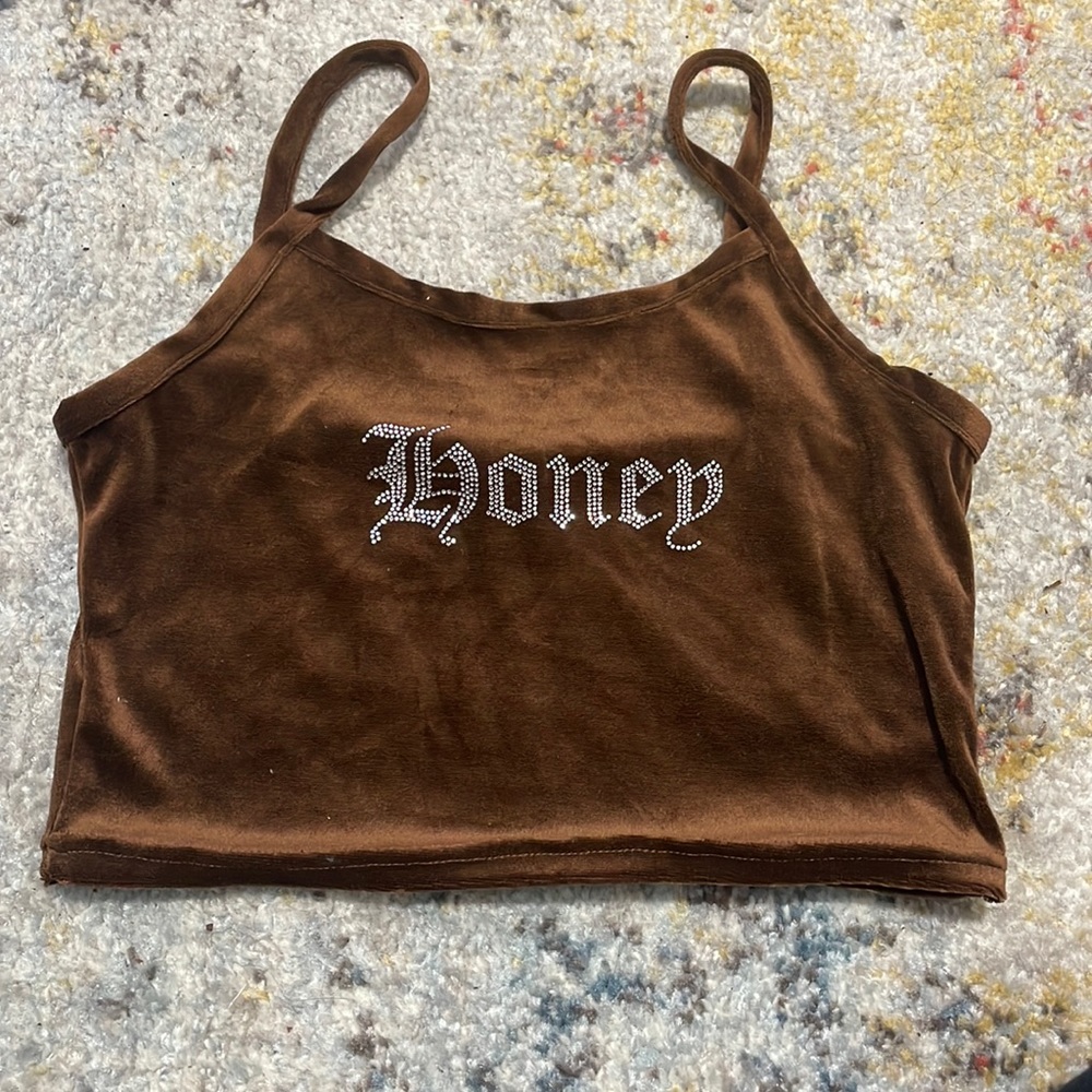 Suede brown crop top runs small